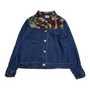 Vintage Coldwater Creek USA Flag Cotton Denim Jean Jacket Women's Petite Small